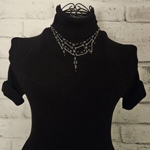 Gothic Black Beaded Multi-Layer Chain Necklace – Statement Choker